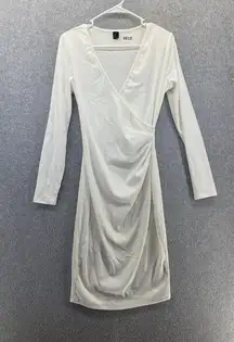 Shein Women's Surplice Sweater Dress Solid White Ribbed Medium Long Sleeve