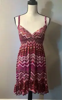 Bongo Y2K Aztec Chevron Print Boho Summer Sundress Size Medium Pink Red Orange