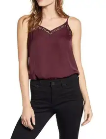 NWT 1.STATE Lace Trim Camisole In Warm Plum L