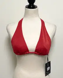 Skye Red Metallic Gold Sparkle Sliding Halter Bikini Top NWT Small Soft Cup