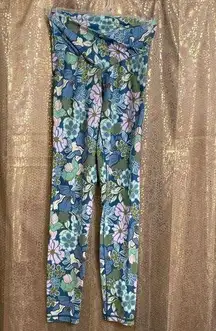 Aerie OFFLINE Real Me 7/8 Blue Green Floral Crossover Leggings, M