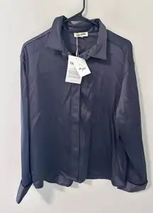 New Djerf Avenue Satin Shirt Anthracite Long Sleeve, Black Size XL