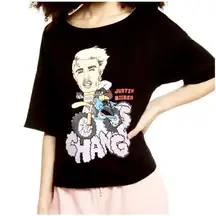 BP Justin Bieber Graphic Shirt Womens Black Short Sleeve Size Medium NWT