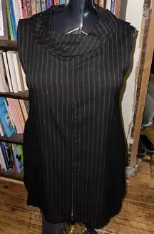 Lisa Bayne black pinstripe cowl neck front zipper S dress