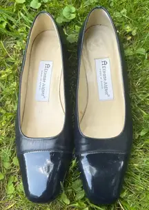 Etienne Aigner Womens‎ Black Leather Cap Toe Block Heel Pumps Shoes