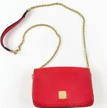 MCM Square Leather Crossbody Bag Gold Chain Flap Closure Red Gold