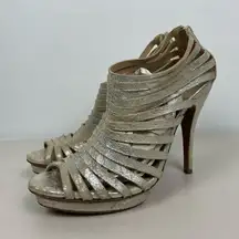 Vera Wang Lavender Label Silver Metallic Leather Strappy Platform Stiletto Heels