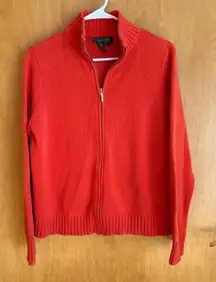 Lauren Ralph Lauren Women's Orange Cotton Mock Neck Sweater Jacket Size L