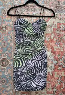 bodycon ruched zebra print mesh dress