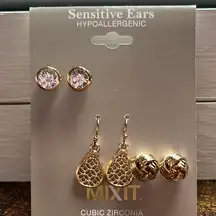 Cubic Zirconia Earrings Three PC Earring Set