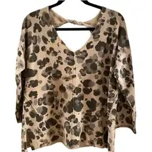 DEMOCRACY lightweight sweater in tan and gray cheetah print, size small, NWT $78