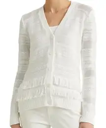 Lauren Ralph Lauren Fringe-Trim Cardigan - White S