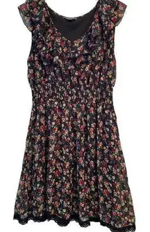 Suzy Shier Sleeveless Ruffle Floral Dress Black Red Yellow XL