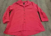 Ali Miles Button Up Top Crazy Buttons Solid Red Long Sleeve Blouse Shirt M