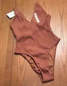 Minimale Animale The Daiquiri Rib One Piece Swimsuit in‎ Skinny Dip Brown Medium