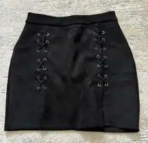 Vintage Black Criss Cross Suede Mini Skirt Size M