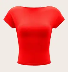 Red SHEIN MOD Backless Batwing Sleeve Solid Tee