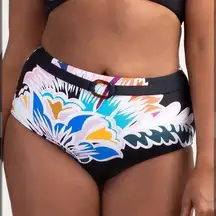 Trina Turk Seychelles High‎ Waist Bottoms 20W Black Floral Swimsuit