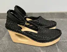 Free People Black Teagan Huarache Wooden Wedge Woven Shoes Size‎ 41