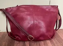 SAS Genuine Soft burgundy Red Leather‎ Slouchy Crossbody Large Bag Purse