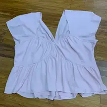 EXPRESS Pink Smocked Peplum V Neck Flutter Sleeve Top Blouse Womens Size XL