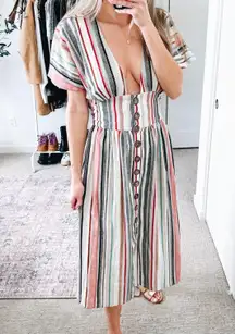 1960 X REVOLVE Multicolor Striped Button Front Midi Dress