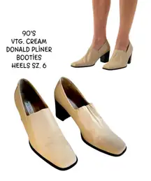 90'S VTG. DONALD‎ PLINER CREAM HEELED BOOTIES SLIP ON SZ. 6