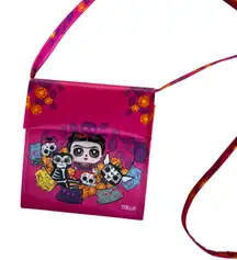 Tawi Frida Kahlo Sugar Skull Mexican Design Front Flap Hot Pink Purse