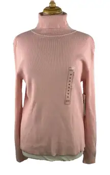 Vtg NOS Lauren Ralph Lauren 1X Pink Ribbed Turtleneck Sweater Monogram Cotton