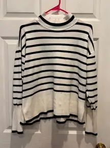 Rachel Zoe Black and White Striped Mock‎ Neck Sweater Knit Top Size Large