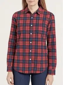 LL Bean Red Blue Plaid Cotton Poplin Button Up Shirt Size MEDIUM