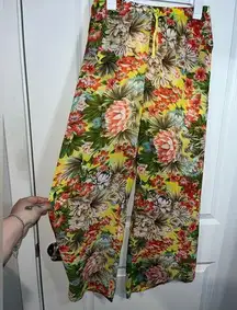 Sundance Lined w/ Shorts High Rise Cropped Wide Leg Tropical Pants Size Medium