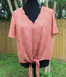 Nine Britton Orange Floral Short Sleeve Blouse