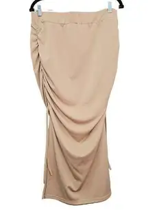 Shein Curve Maxi Skirt Womens Plus Size Tan Side Drawstring Ruched Double Slit