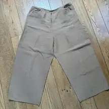 Eileen Fisher Brown Linen Crop Wide Leg Pants SZ L Zip Hook Eye Pockets Minimal