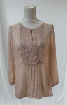 DANIEL RAINN Women's Size M Bohemian Blush Pink Swiss Dot High Low Sheer Blouse
