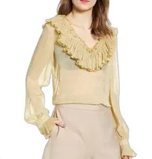 Endless Rose Ruffle V-neck Blouse in Yellow Size S