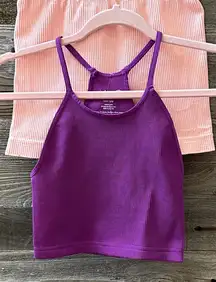 Free People Movement Purple Sports Bra and Biker Pink Ribbed Short Set Size XS/S