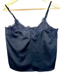 Abercrombie & Fitch Black Satin Lace V-Neck Camisole Tank Top Womens Size Small
