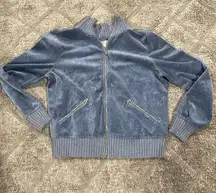 Dusty blue velour zipper retro tracksuit jogging sweatsuit Y2K jacket