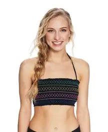 Island Soul Black Embroidered Bandeau Swim Top