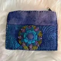 Rising tide zippered 100% wool pouch blue‎ turquoise purple excellent condition