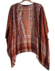 Blue Rain Women's Rust Orange Blue Lightweight Kimono Wrap Duster Flowy