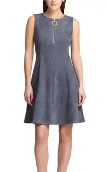 DKNY Gray Vegan Suede Fit And Flare Minimalist Career Office Dress NWT Size 6