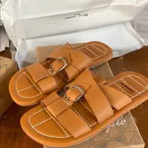 Free People Sloan Buckle Leather Sandals Slides Cinnamon Clay brown tan NIB 8.5