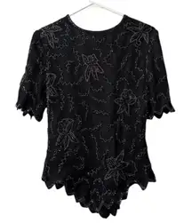 Laurence Kazar Womens Beaded Top Size Large Silk‎ Party Formal Classic Embellish