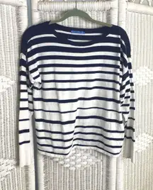 J.McLaughlin Navy White Striped Sweater Cotton Modal Blend Nautical Classic L