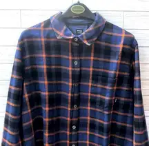 NWT  Golden Canyon Blue Orange Long Sleeve Flannel 100% Cotton Button Down