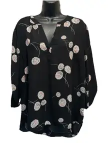Daniel Rainn Black/Pink Floral Chiffon 3/4 Tab Sleeve Blouse Size PXL‎ High/Low