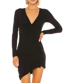 Majorelle Revolve Black Ribbed V-neck Ruched Long Sleeve Cruz Mini Dress Size S